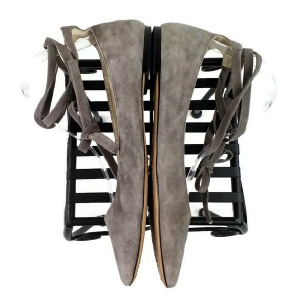 Vince Camuto Bevian Grey Suede Point Toe Ankle Lace Flats Womens Size 9.5M - Picture 4 of 10